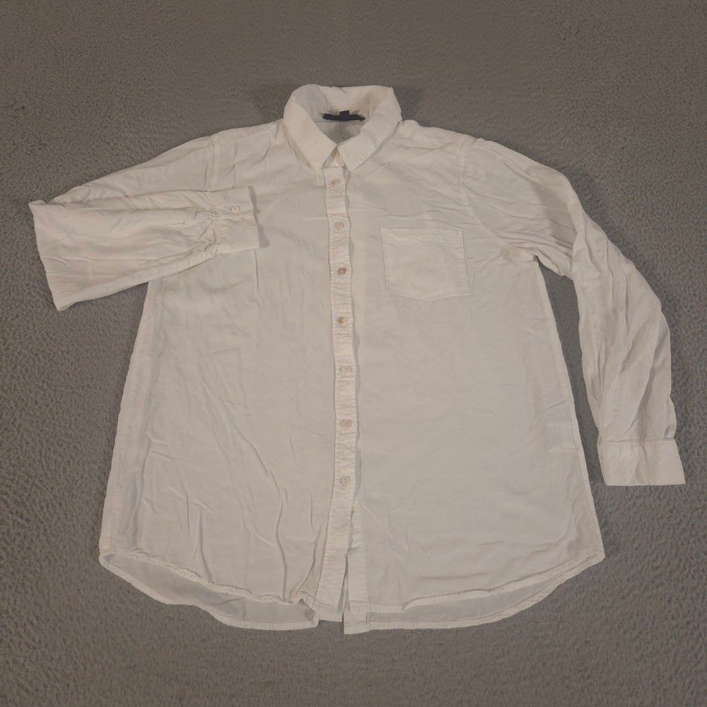 Jane + Delancey Top Womens Medium White Rayon Button-Back Tunic Blouse Roll Tab